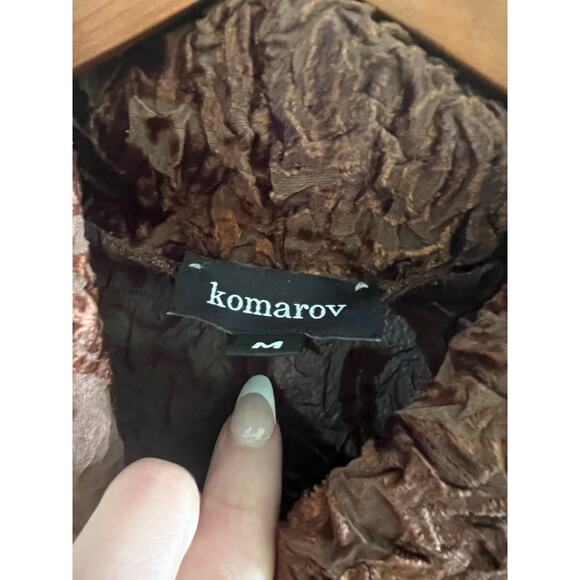 Komarov Velvet Crinkle Top Floral Red Brown Lightweight Size Medium JL - Picture 5 of 8